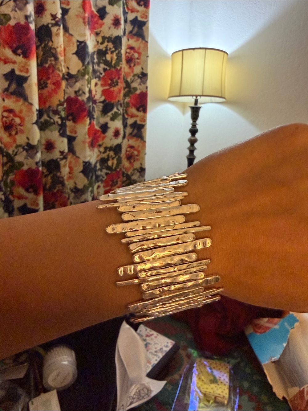 Elegant silver Textured Statement Bracelet - Women Jewelry